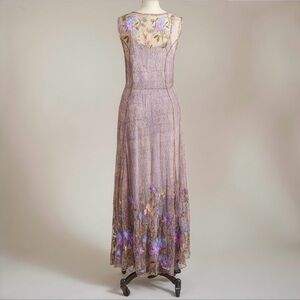 Sundance Mesh Floral Print Maxi Slip Dress in Beige, Multicolor size Small